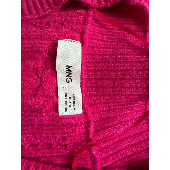 Mango MNG Hot Pink Cable Cardigan with embellished rhinestone buttons Size M - Picture 8 of 8